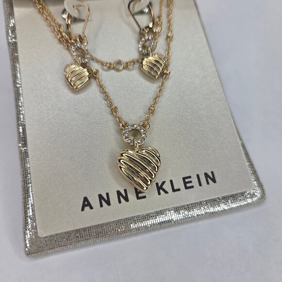 Anne Klein Gold-Tone 2-Pc Heart Layered Necklace & Drop Earrings Set NEW - Picture 4 of 10